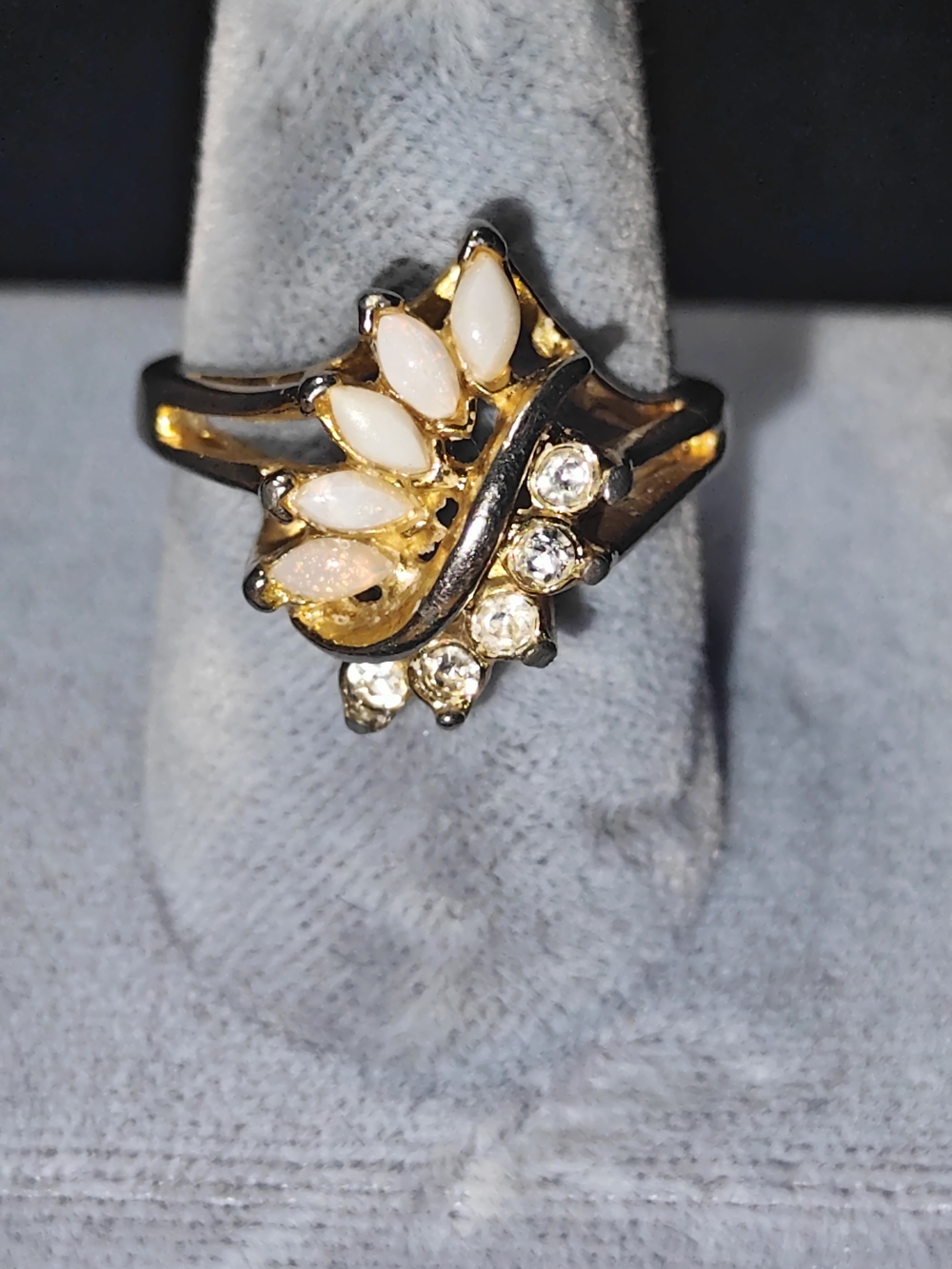 Uncas Vintage Opal Marquise & CZ Accent Ring - SZ 8.5